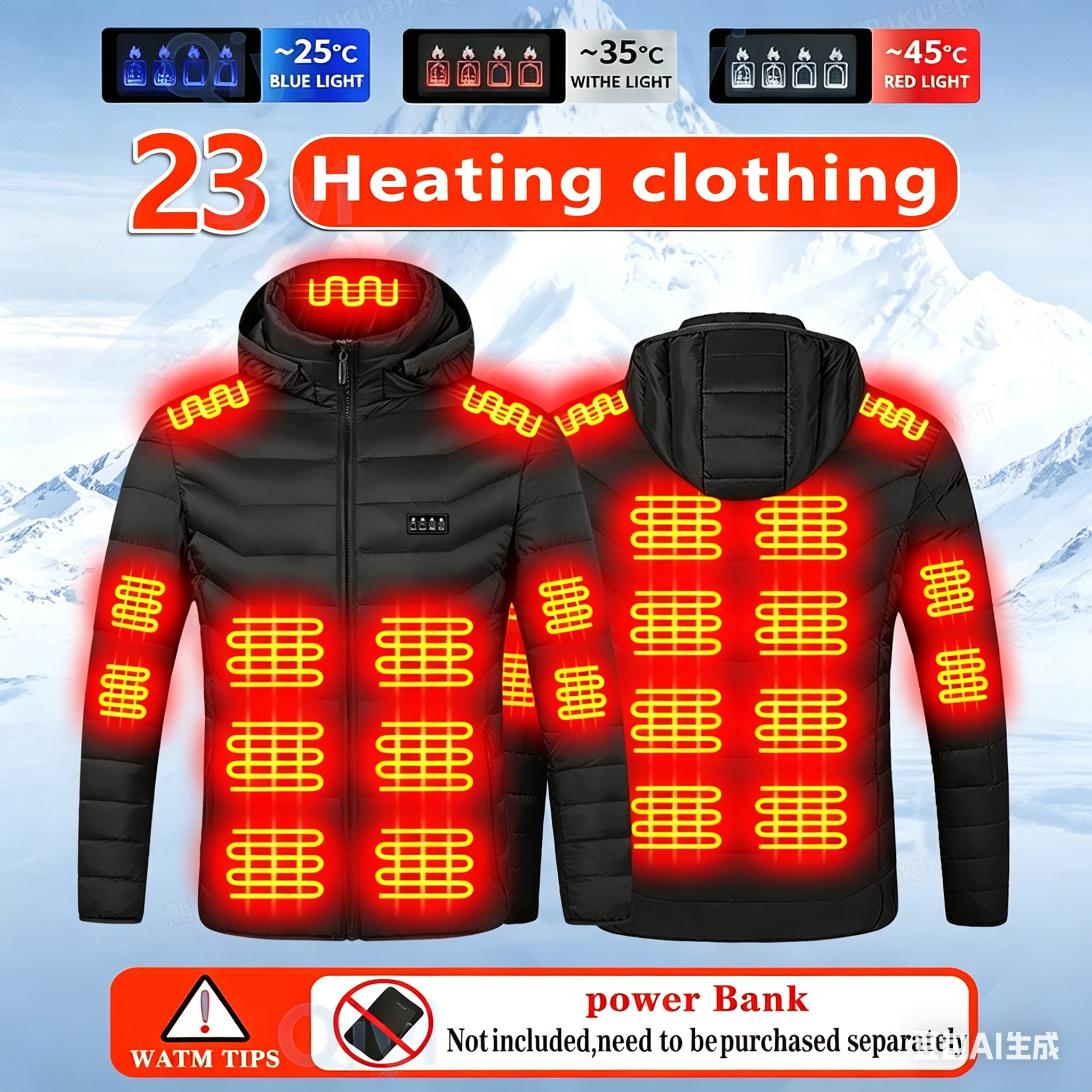 Outdoor Sport Coat - 23 Areas Heating Jacket, Polyester Fabric,