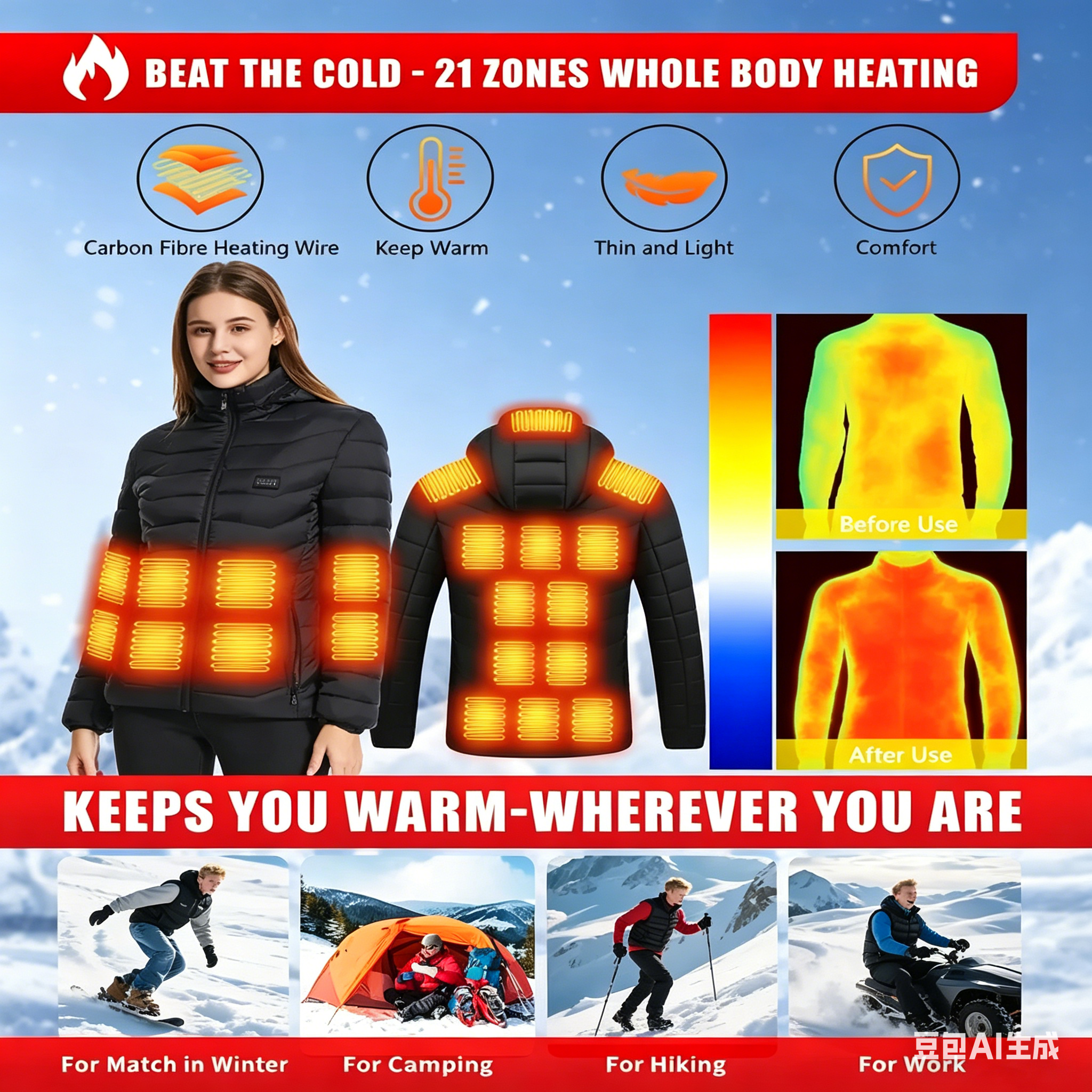 23 Areas Heating Jacket, Polye - Outdoor Sport Coat avaliação e preço
